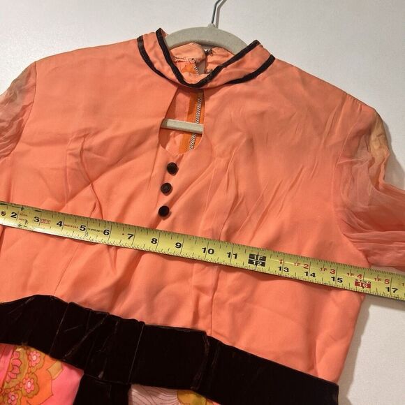 Vintage‎ 60s Maxi Dress Size S Peach Pink Chiffon Sheer Floral Cottagecore Gown - Picture 3 of 5